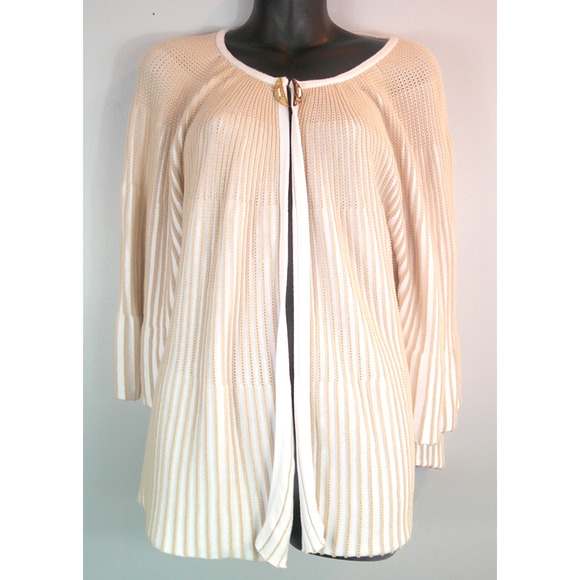 real & true Beige & Cream Women's 2x Bell, 3/4 Sleeve Cardigan - Picture 1 of 7